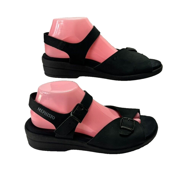 Mephisto Sandals Womens 10 Adjustable Double Strap Buckle Nubuck Leather Black - Picture 5 of 15